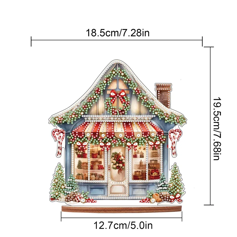Wooden Diamond Painting Desktop Ornaments Kit Xmas Shop DIY Diamond Art Tabletop Decorations for Xmas Table Office Home Decor