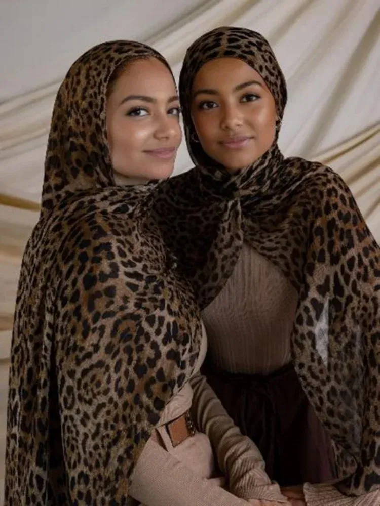 Color: dark ginger - 1Pcs Ramadan Hijab Leopard Print Women Bohemian Watercolor Soft Muslim Hijabs Floral Breathable Shawl Wrap Scarf Headscarf Warm