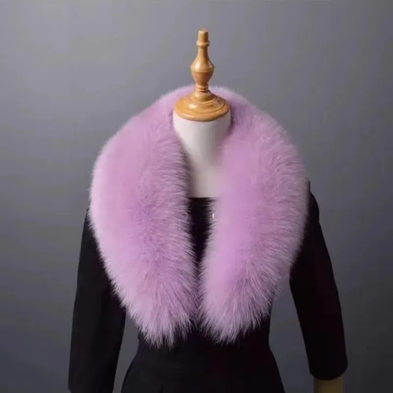 Color: Light purple, Size: L - Winter Real Fox Fur Collar Woman Furry Natural Raccoon Fur Scarf Shawls Luxury Neck Warmer Wraps For Coat Fur Scarves Large Size