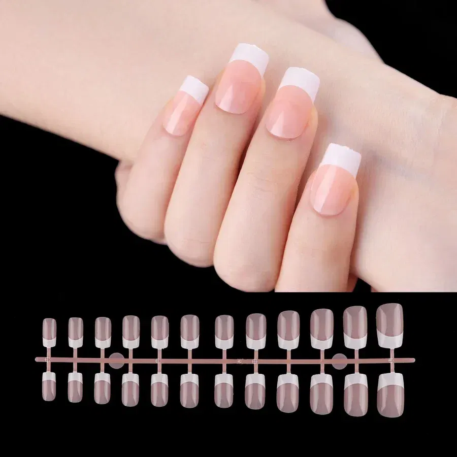 Color: Red - 24PCS Square Head Matte False Nails Ballet Detachable Full Cover Artificial Fingernails Frosted Press Glue on Fake Nail Tips