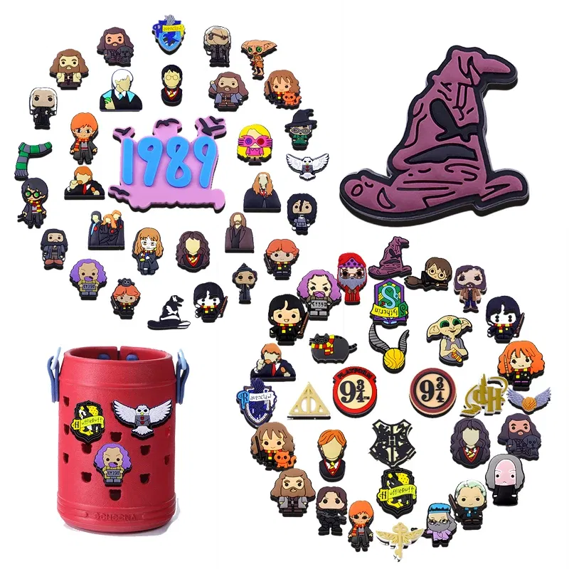 Color: Pink - 10-61PCS Wizarding Academy Film Good Quality Shoes Charms DIY PVC Shoe bag Accessories Forenthusiasts Wristband Kids Party Gifts