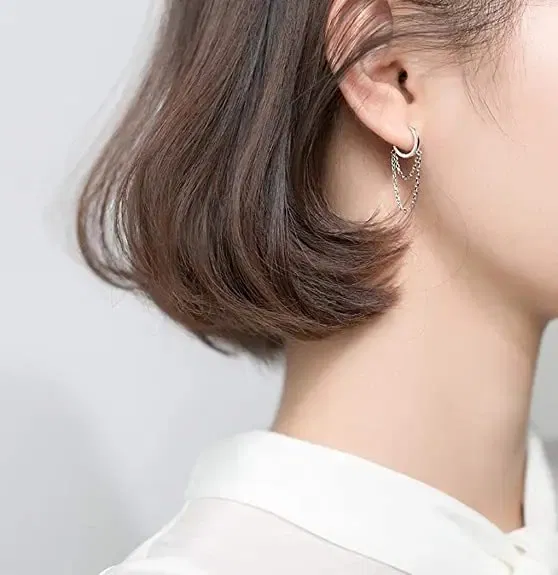 Metal Color: REDDISH BROWN - Silver Color Punk Style Double Layer Chain Hoop Earring For Women Gold Color Ear Jewelry 2022 New Earrings