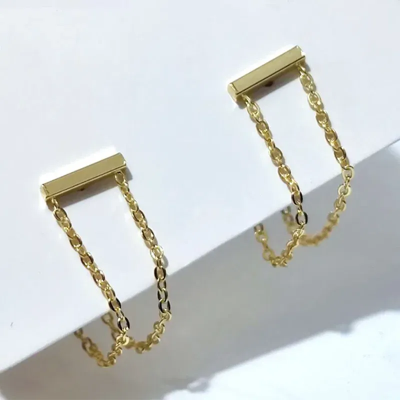 Metal Color: REDDISH BROWN - Silver Color Punk Style Double Layer Chain Hoop Earring For Women Gold Color Ear Jewelry 2022 New Earrings