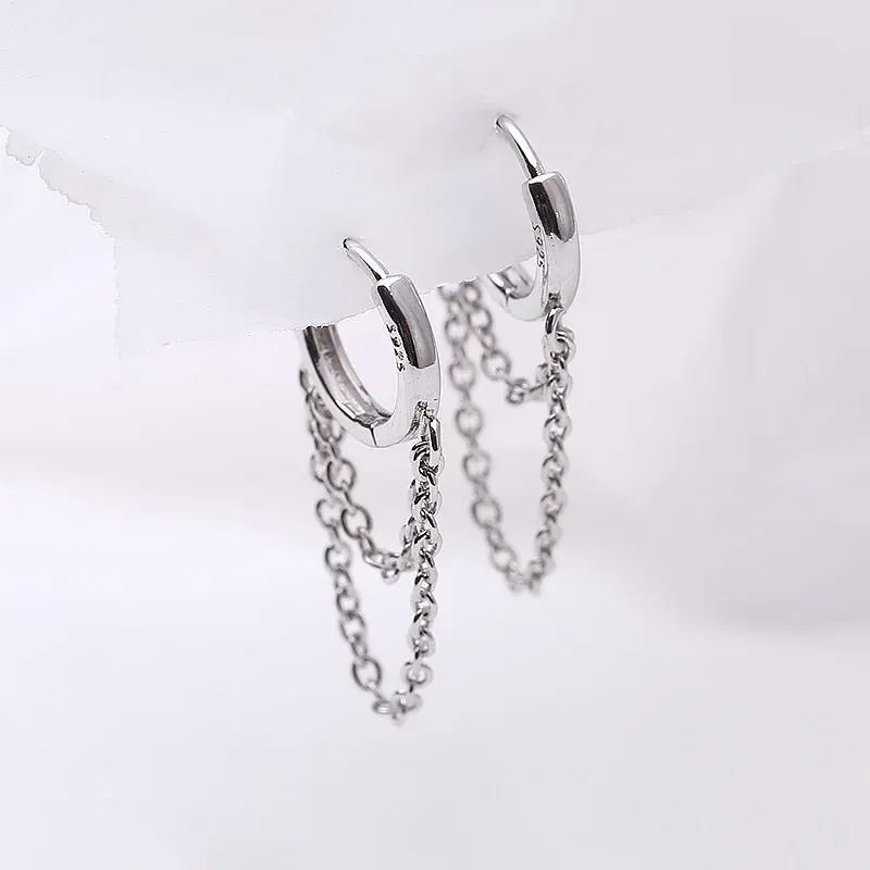 Metal Color: REDDISH BROWN - Silver Color Punk Style Double Layer Chain Hoop Earring For Women Gold Color Ear Jewelry 2022 New Earrings