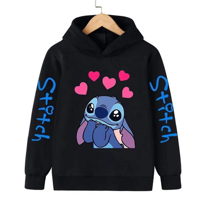 Color: Orange, Size: 25cm - New in Cool Stitch Hoodie Children Cartoon Clothes Kid Girl Boy Lilo and Stitch Sweatshirt Manga Hoody Baby Casual Top