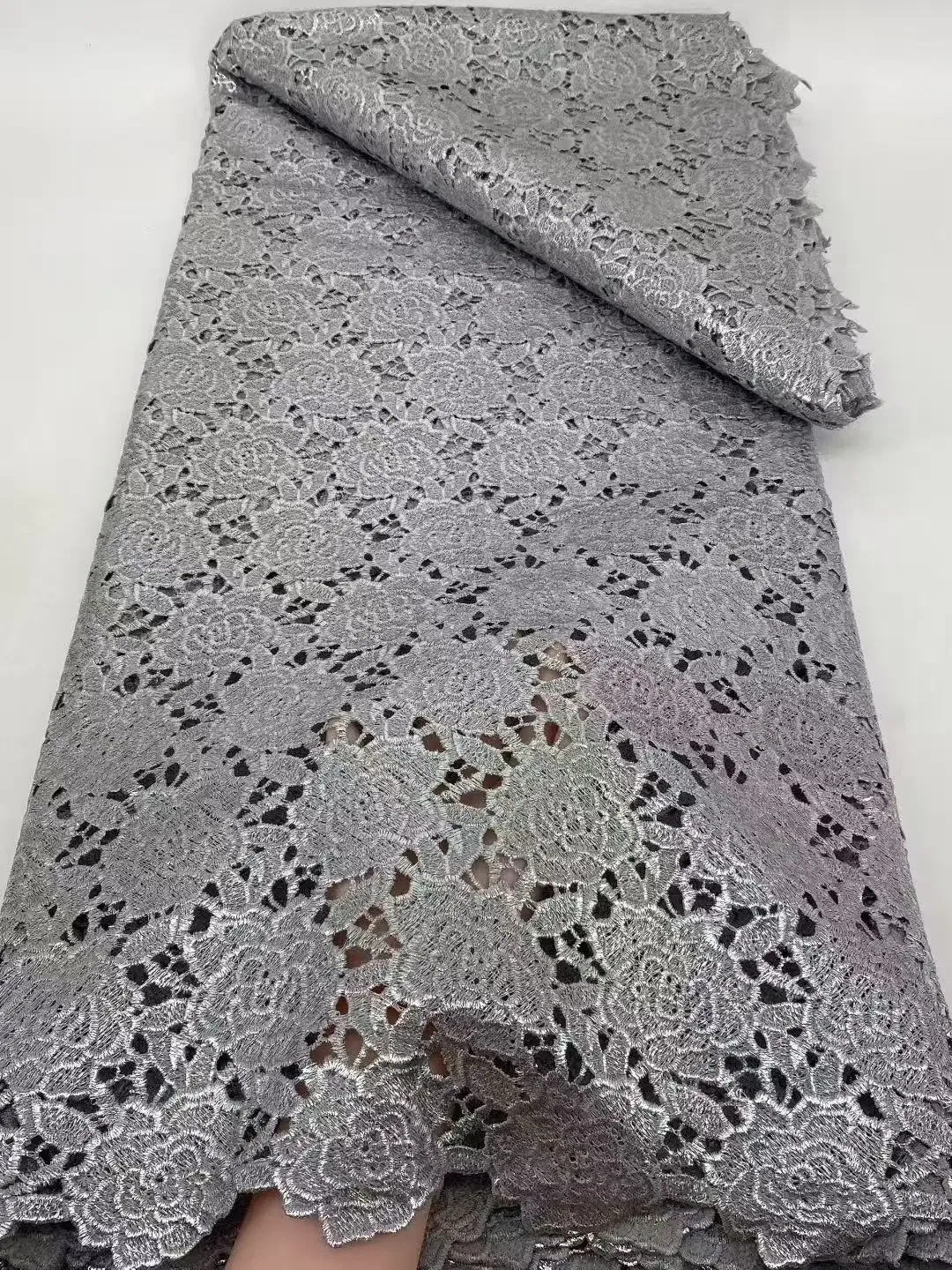 High Quality African Nigerian Milk Silk Sequence Lace Fabric Guipure Cord Laces For Wedding Party Sewing material