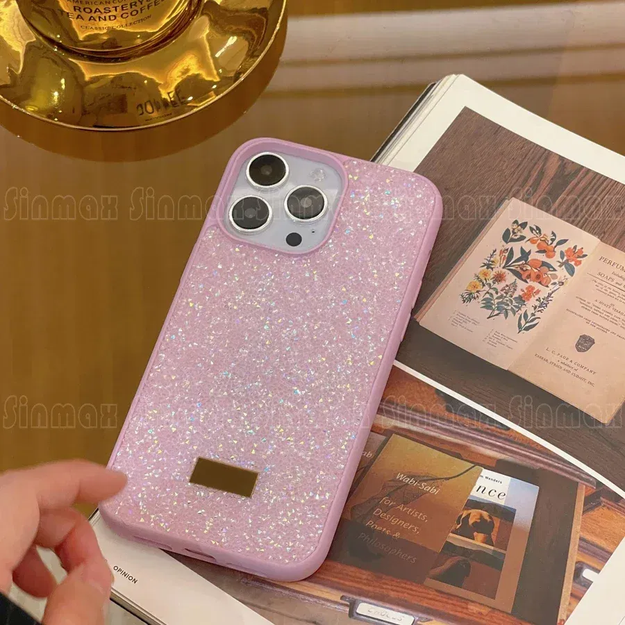 Color: Beige, Material: Silicon - Bling Glitter Phone Case For iPhone 16 15 14 13 12 Pro Max 11 Vogue Protective Soft Diamond Cover Coque Funda
