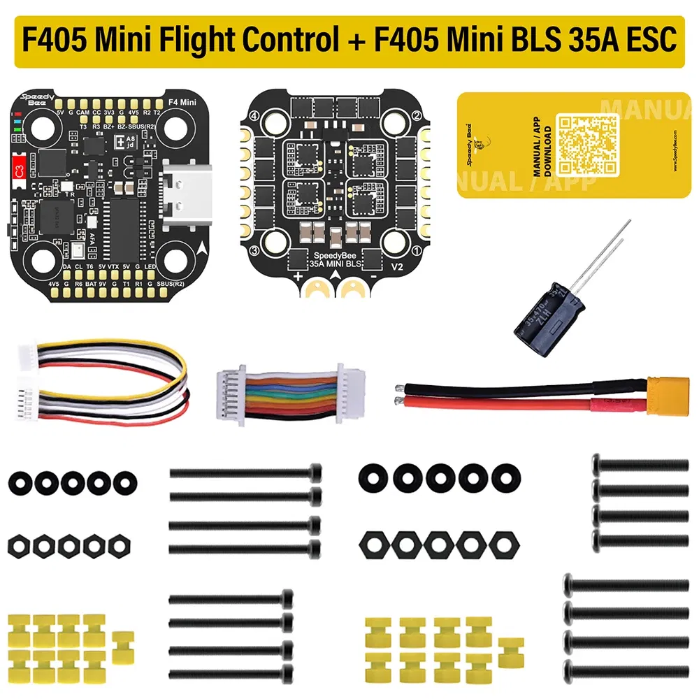 Color: WHITE - SpeedyBee F405 Mini Stack Flight Controller FC BLS 35A V2 3-6S 20x20 4-in-1 ESC Dual BECs for RC FPV Racing Drone