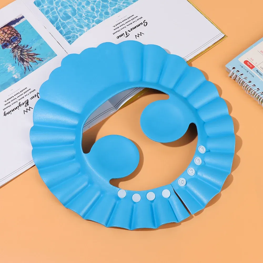 Color: Blue - Baby Shower Soft Cap Adjustable Hair Wash Hat for Kids Ear Protection Safe Children Shampoo Bathing Shower Protect Head Cover