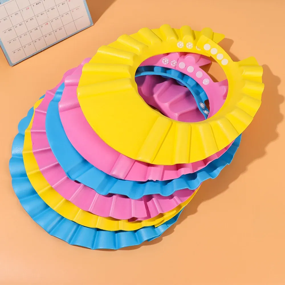 Color: Blue - Baby Shower Soft Cap Adjustable Hair Wash Hat for Kids Ear Protection Safe Children Shampoo Bathing Shower Protect Head Cover