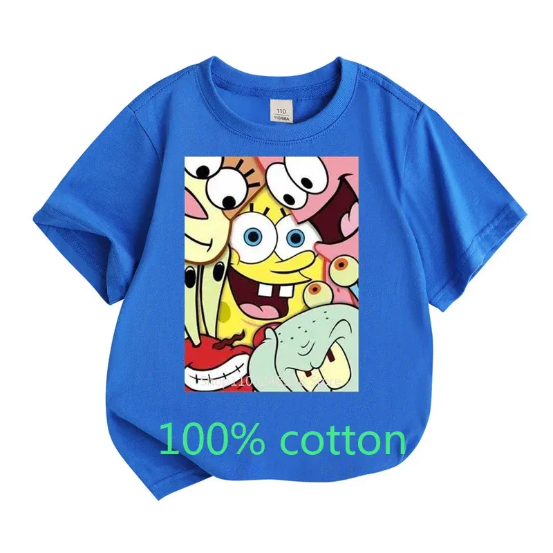 Color: Khaki, Kid Size: 13T - Mr. Krabs Squidward  Sandy Spongebob T-shirt 100%Cotton  Children Round Neck Short-sleeved Boys Girls  Fashion Kids Clothes