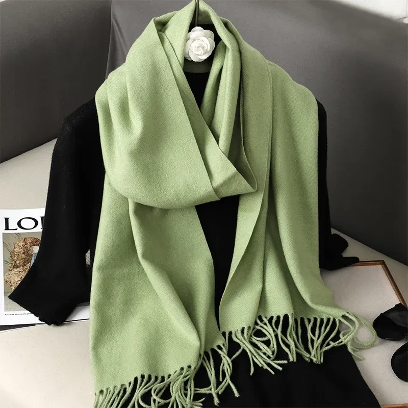 Color: Coffee - New 62 Color Winter Scarf For Women Long Warm Cashmere Scarves Hijab Solid Lady Shawl Wrap Female Pashmina Bandana Head Scarfs