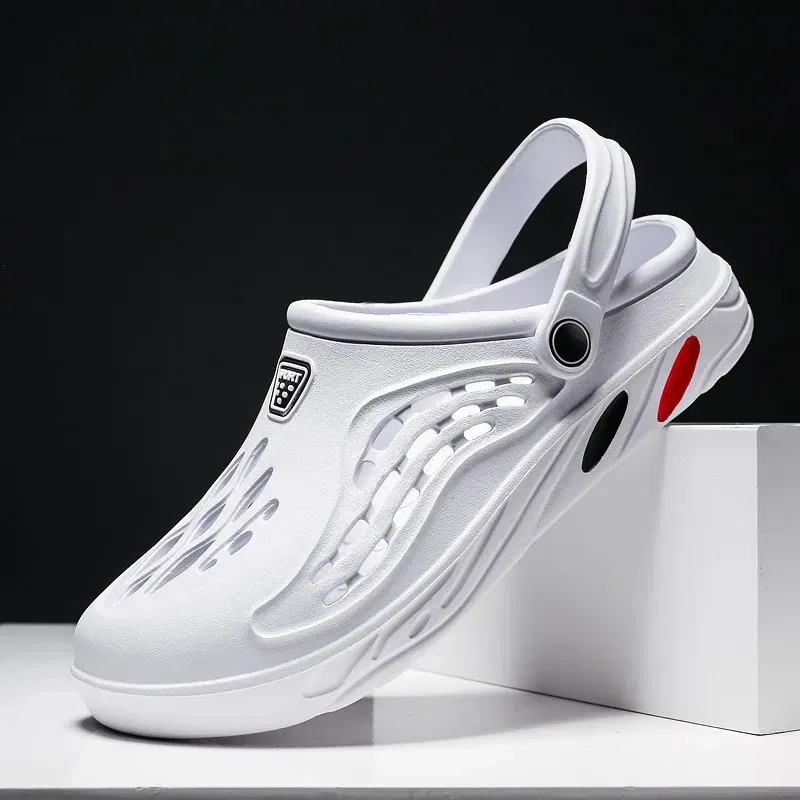 Color: WHITE, Shoe Size: 38 - Clogs Men Sandals Men Shoe Summer Fang Man Hoof Thongs Stamp Garden Beach Black Big Size Slippers for Men's Shoes Zapatos Hombre