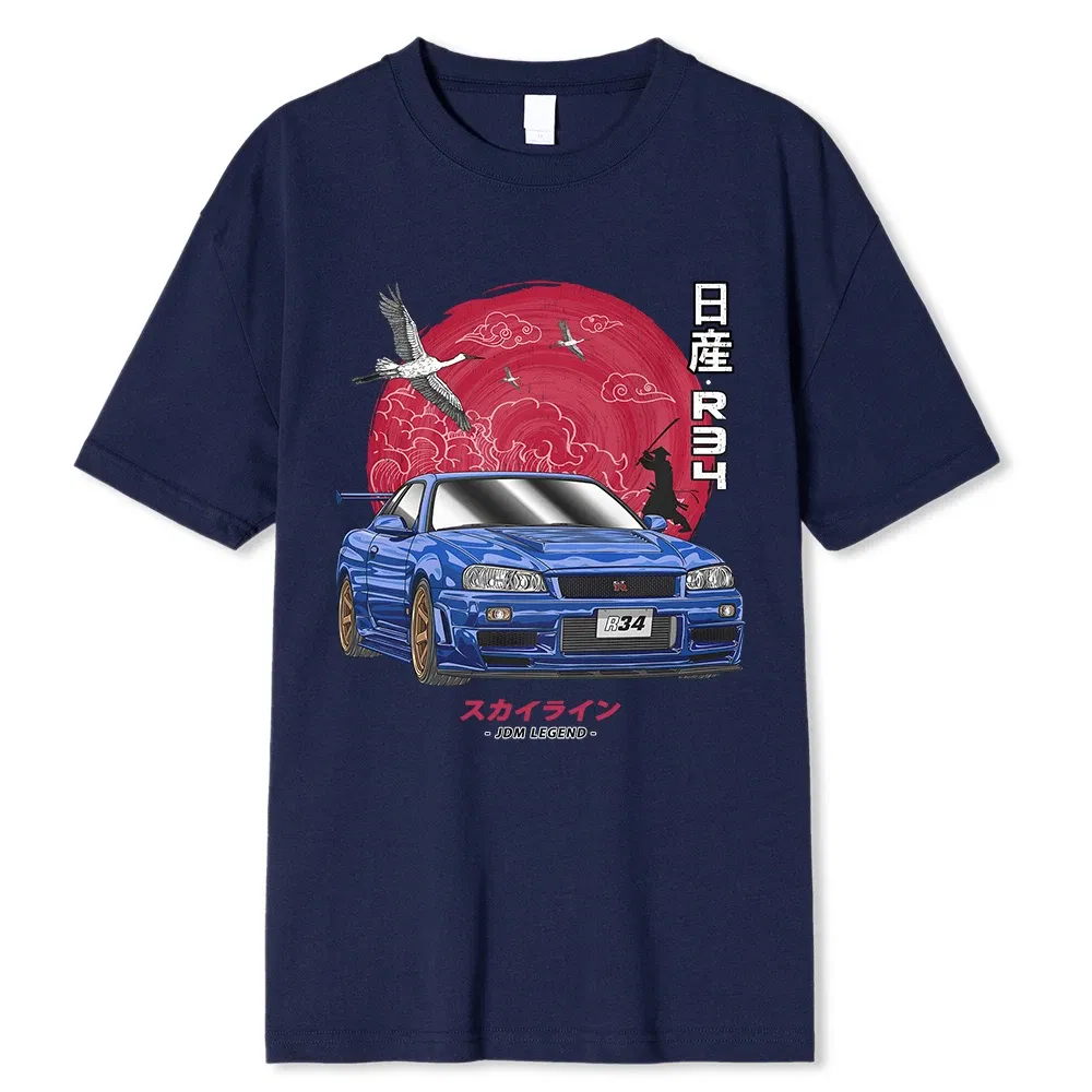 Color: SKY BLUE, Size: XL - Cotton Initial D T Shirt Men Women Harajuku Aesthetic Oversize T-Shirt Funny JDM LEGEND Car Tshirt Nissan Skyline R34 Tee Shirt