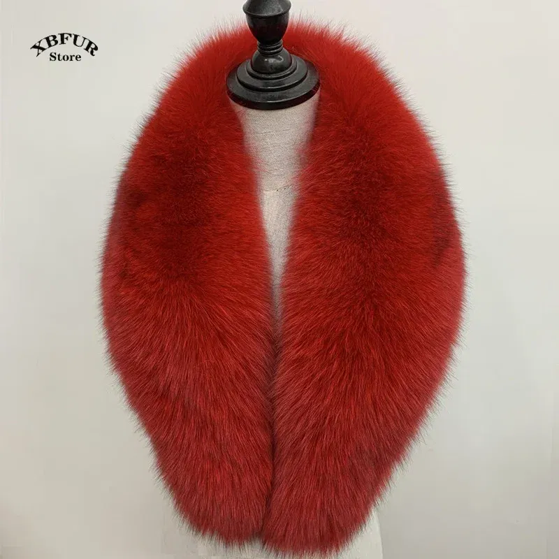 Color: Brown, Size: XS - Winter Real Fox Fur Collar Woman Black Natural Fur Scarf Shawl For Women Collars Wraps Neck Warmer Fur Scarves Luxery Scarf Men
