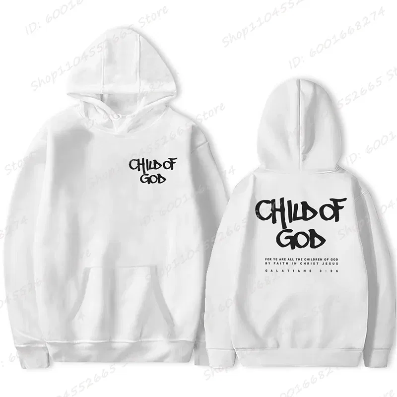 Color: WHITE, Size: L - I Am A God Child Letter Print Hoodies Christian God Sweatshirts Hooded Pullover Pray The Lord Sweatshirt Women's Clothing
