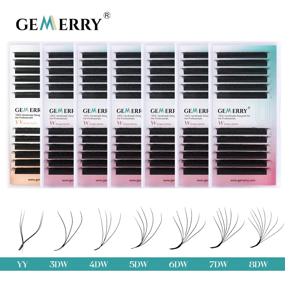 Color: Lighet Green, Curl: C, Thickness: 0.07mm, Length: 11mm, Ships From: CHINA - Gemerry YY Shaped Eyelash Extension Automatic Flowering W Shape Bloom 3D 4D 5D 6D 8D Premade Fans Eyelash Makeup Volume Lashes