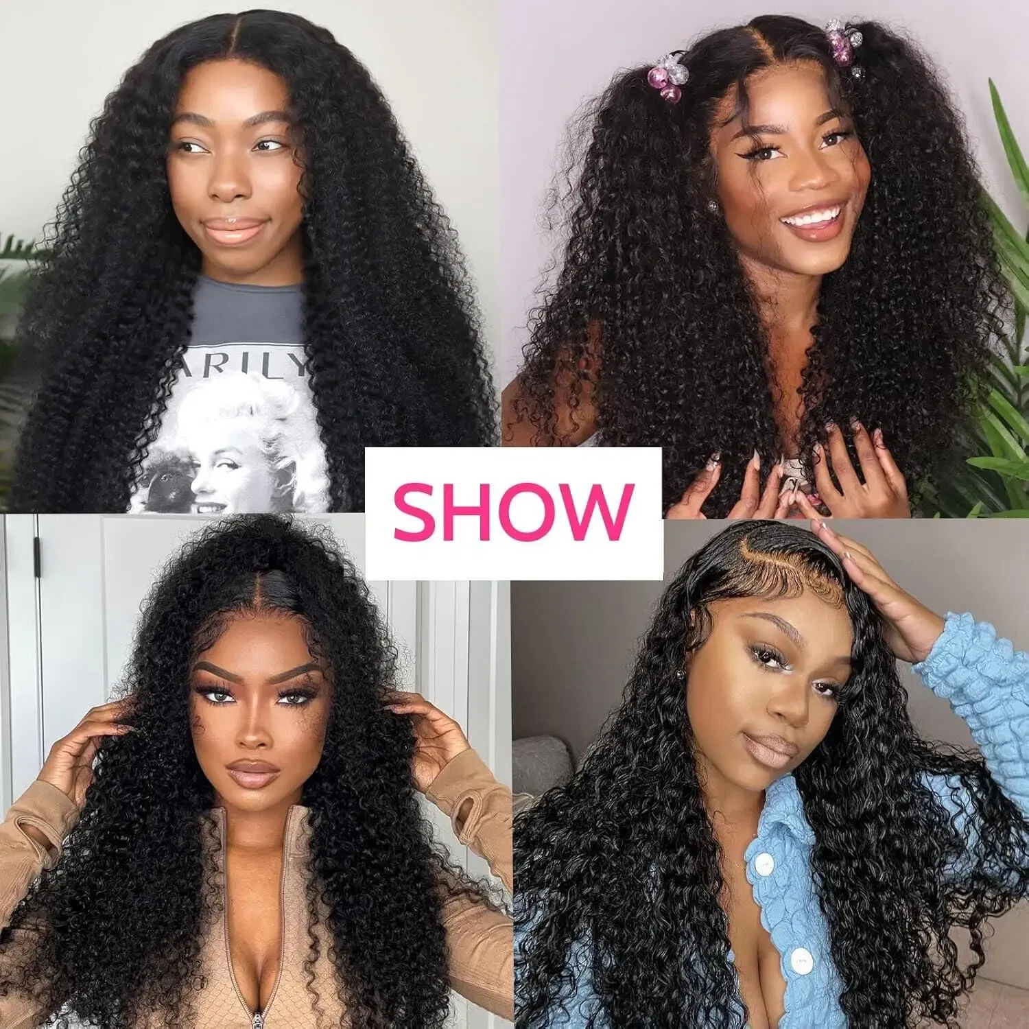 Hair Color: Natural Color, Stretched Length: 22INCHES, Density: 180% - Afro Kinky Curly V Part Human Hair Wigs No Leave Out Natural Black Machine Made Upgrade U Part Curly Wigs Indian Hair For Women