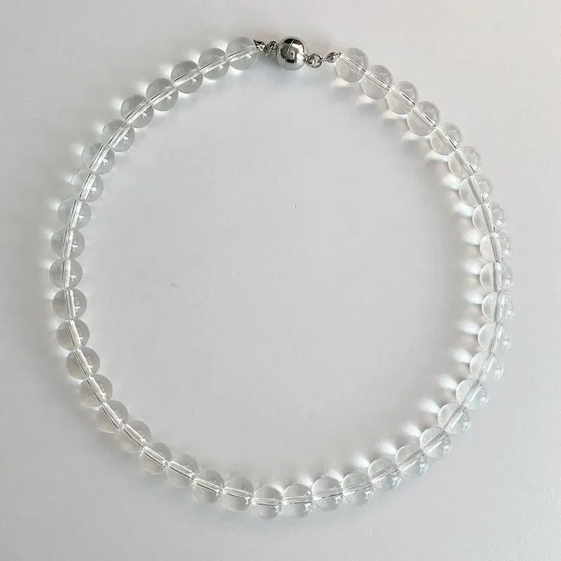 Metal Color: Dark Gold - HUANZHI Transparent Natural Crystal Stone Beads Necklace for Women Magnetic Buckle Chain Collarbone Choker Fashion Jewelry Hot