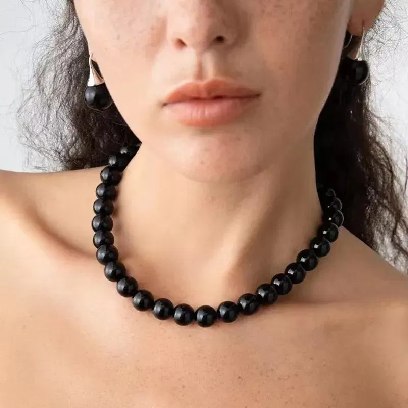 Metal Color: Dark Gold - HUANZHI Transparent Natural Crystal Stone Beads Necklace for Women Magnetic Buckle Chain Collarbone Choker Fashion Jewelry Hot