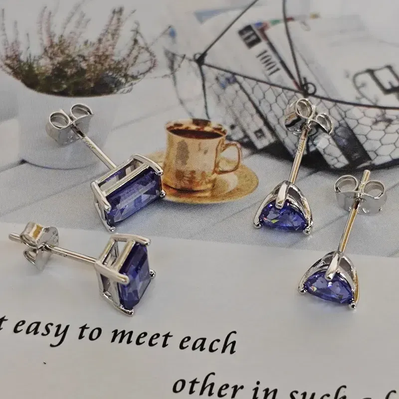 2 Pairs Tanzanite 925 Sterling Silver Earring Jewelry Sets Earring for Women
