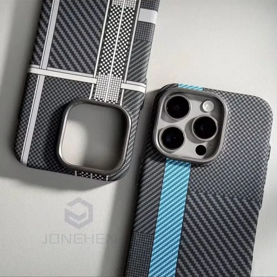 Color: Beige, Material: Denim - Luxury Alloy Lens Personalized Pixel 3D Relief Carbon Fibre Pattern Case For iPhone 13 14 15 16 Pro Max Slim Cover For Magsafe