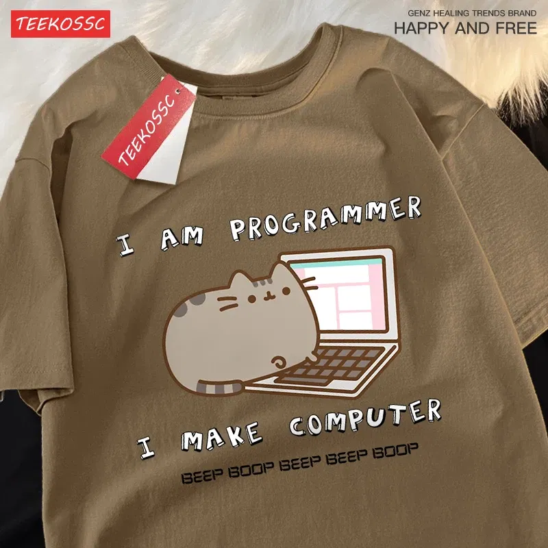 Color: army green, Size: S - I Am Programmer I Make Computer Mens T Shirts Summer Cotton T-Shirt Oversized Loose Short Sleeve Crewneck Tee Clothes Fashion