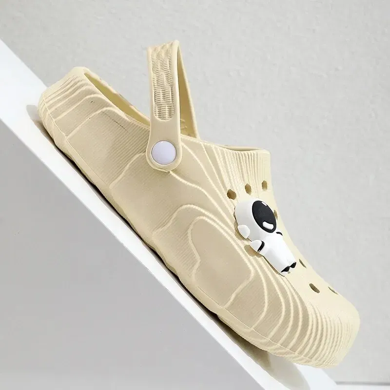 Shoe Size: 33, Color: Beige - 2024 New Fashion Women Slippers DIY Astronaut Spaceman Button Slides Non-slip Flat Sandals Beach Slippers Plus Size Women Shoes