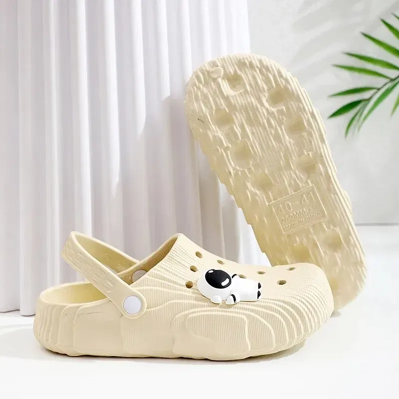 Shoe Size: 33, Color: Beige - 2024 New Fashion Women Slippers DIY Astronaut Spaceman Button Slides Non-slip Flat Sandals Beach Slippers Plus Size Women Shoes