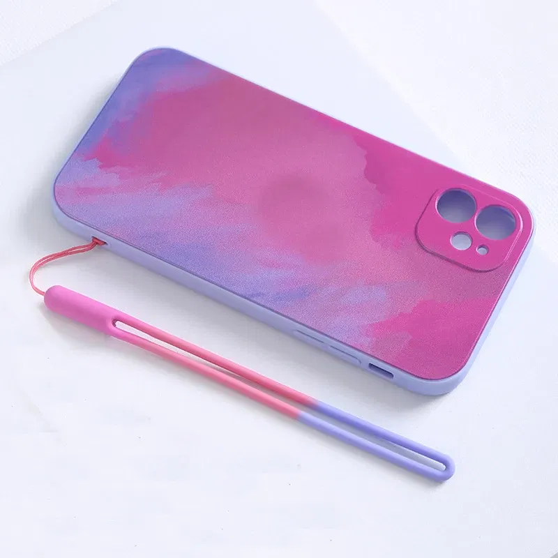 Color: Silver / Gray - 1pcs New Watercolor silicone lanyard liquid wrist lanyard creative speaker fan short sling U disk silicone mobile phone lanyard