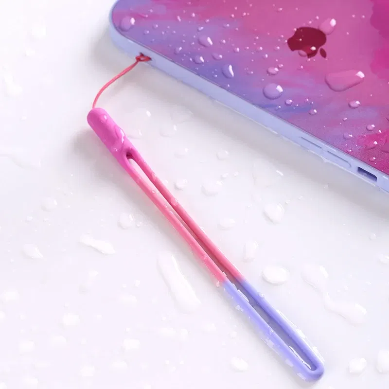 Color: Silver / Gray - 1pcs New Watercolor silicone lanyard liquid wrist lanyard creative speaker fan short sling U disk silicone mobile phone lanyard