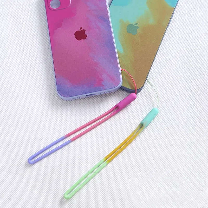 Color: Silver / Gray - 1pcs New Watercolor silicone lanyard liquid wrist lanyard creative speaker fan short sling U disk silicone mobile phone lanyard
