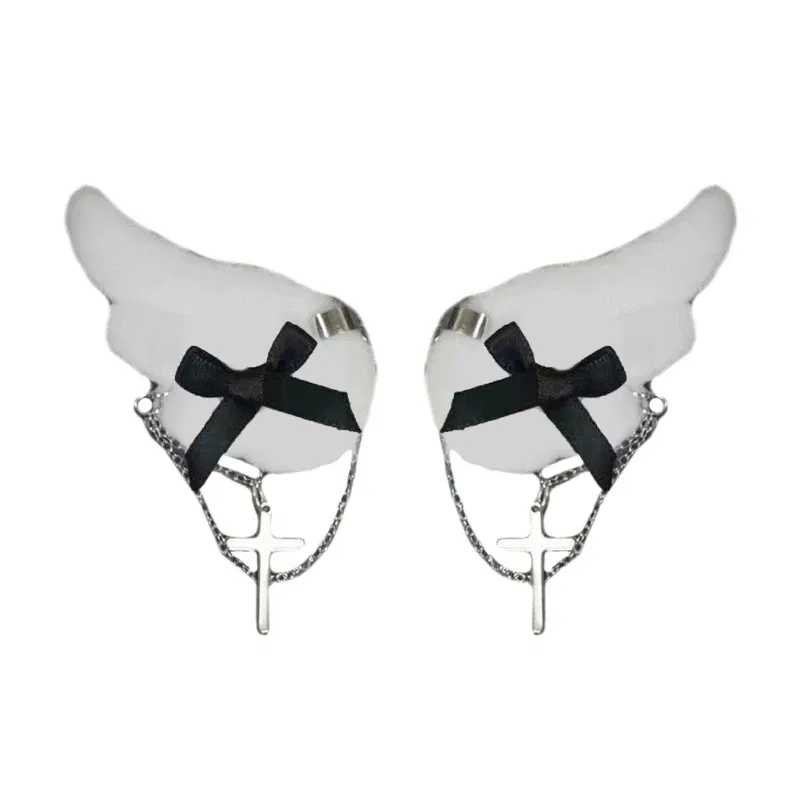 Color: black - Angel Wing Hair Clip for Girls Y2K Punk Hairpins Bowknot Hairclips Animation Hair Barrettes Subculture Hair Accessories