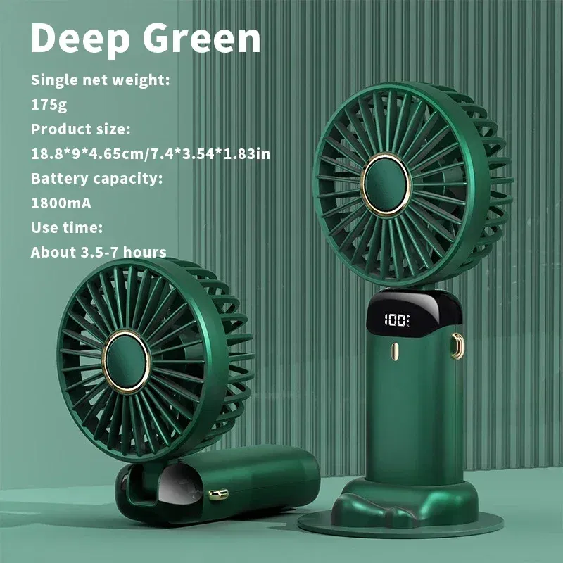 Color: Navy - Handheld Mini Fan 3000mAh Foldable Portable Neck Hanging Fans 5 Speed USB Rechargeable Fan with Phone Stand and Display Screen