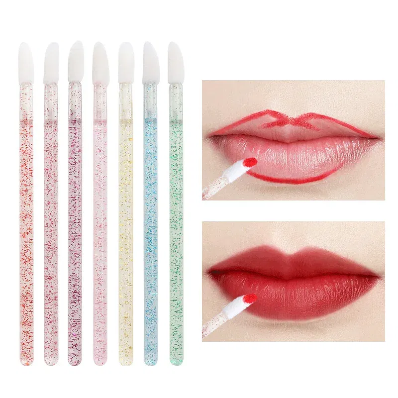 Handle Color: Silver - 100/300PCS Disposable Lip Brush Makeup Brushes Lipstick Applicator Wands Wholesale Eyelashes Extension Tool Beauty Accessories