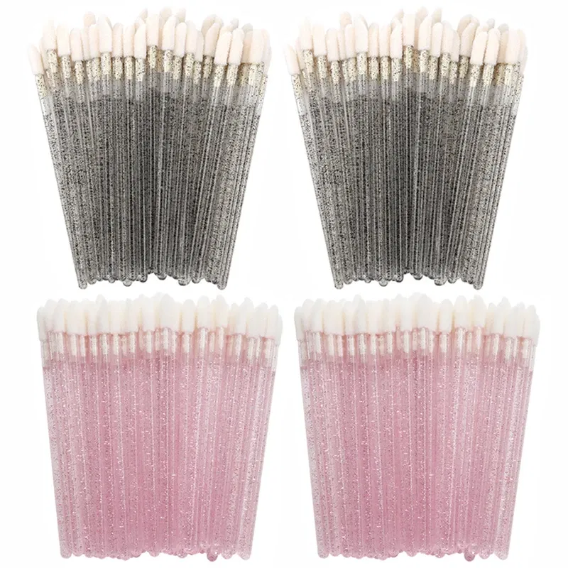 Handle Color: Silver - 100/300PCS Disposable Lip Brush Makeup Brushes Lipstick Applicator Wands Wholesale Eyelashes Extension Tool Beauty Accessories
