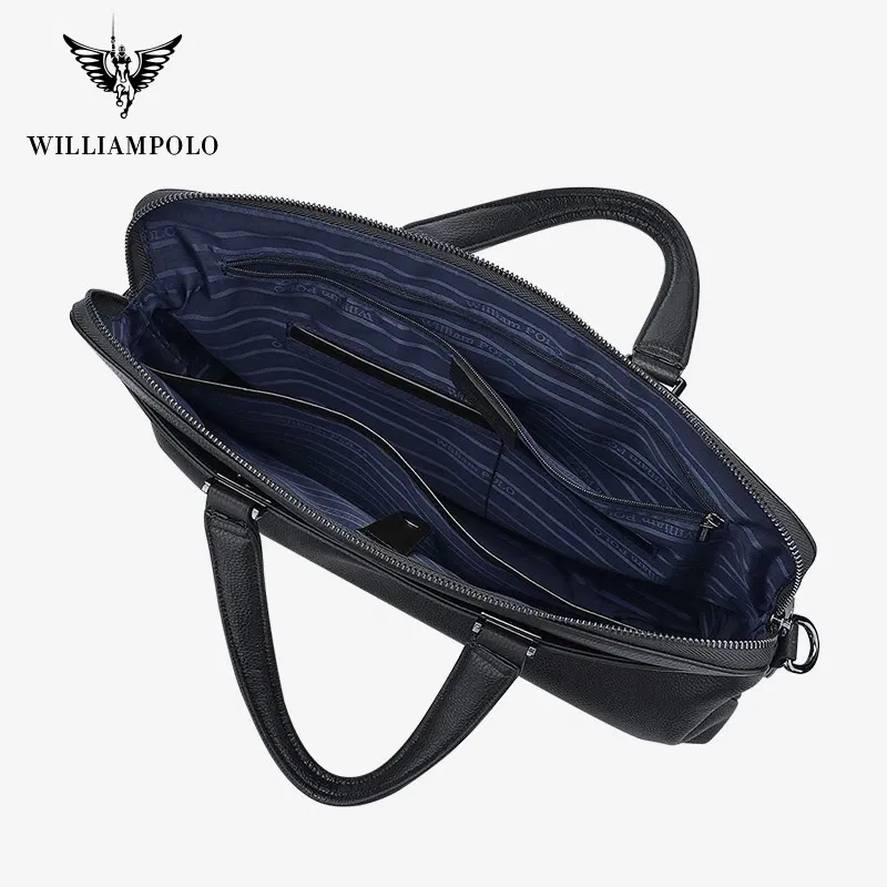 WILLIAMPOLO Business Leather Men Briefcase For Husband Shoulder Bag Man 15" Laptop Briefcases Bags Large Capacity Men's Handbag
