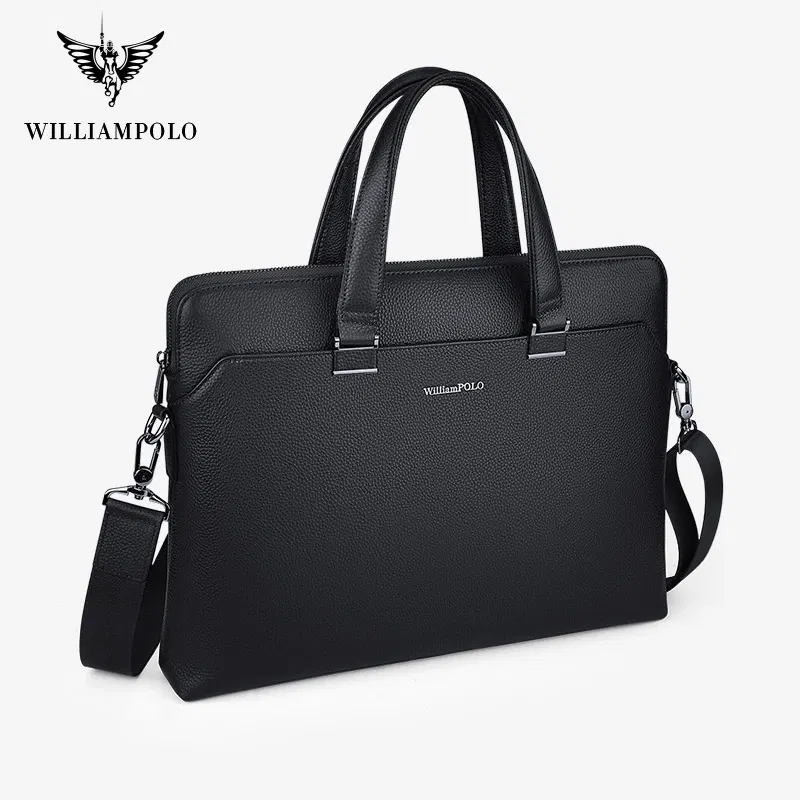 WILLIAMPOLO Business Leather Men Briefcase For Husband Shoulder Bag Man 15" Laptop Briefcases Bags Large Capacity Men's Handbag