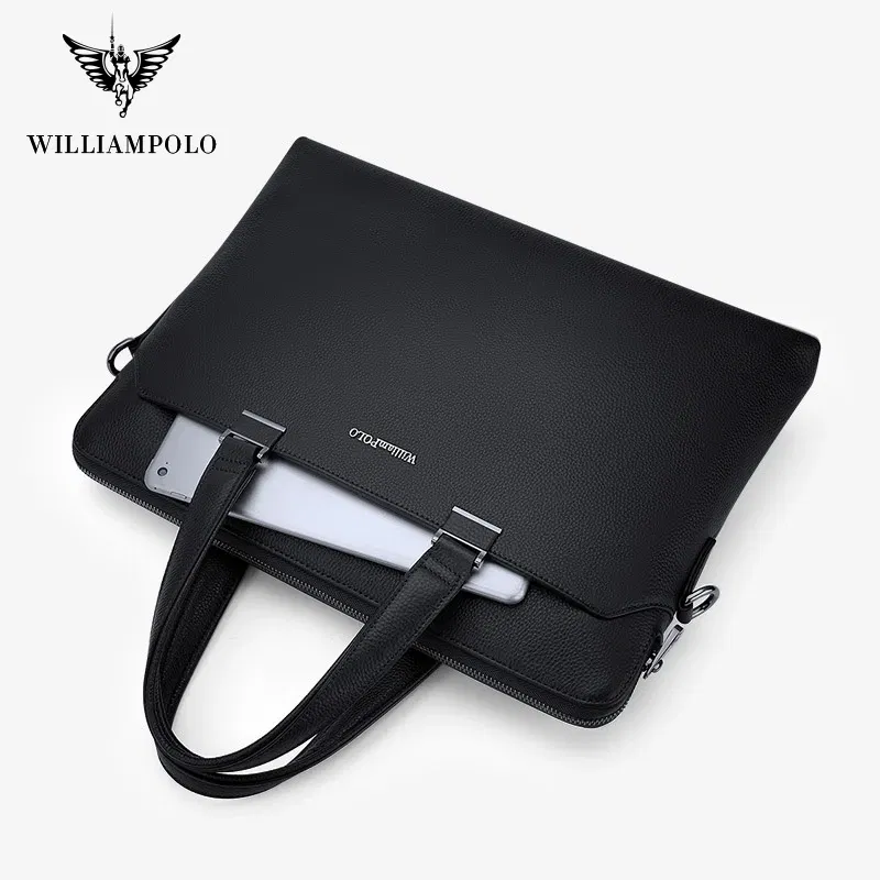 WILLIAMPOLO Business Leather Men Briefcase For Husband Shoulder Bag Man 15" Laptop Briefcases Bags Large Capacity Men's Handbag