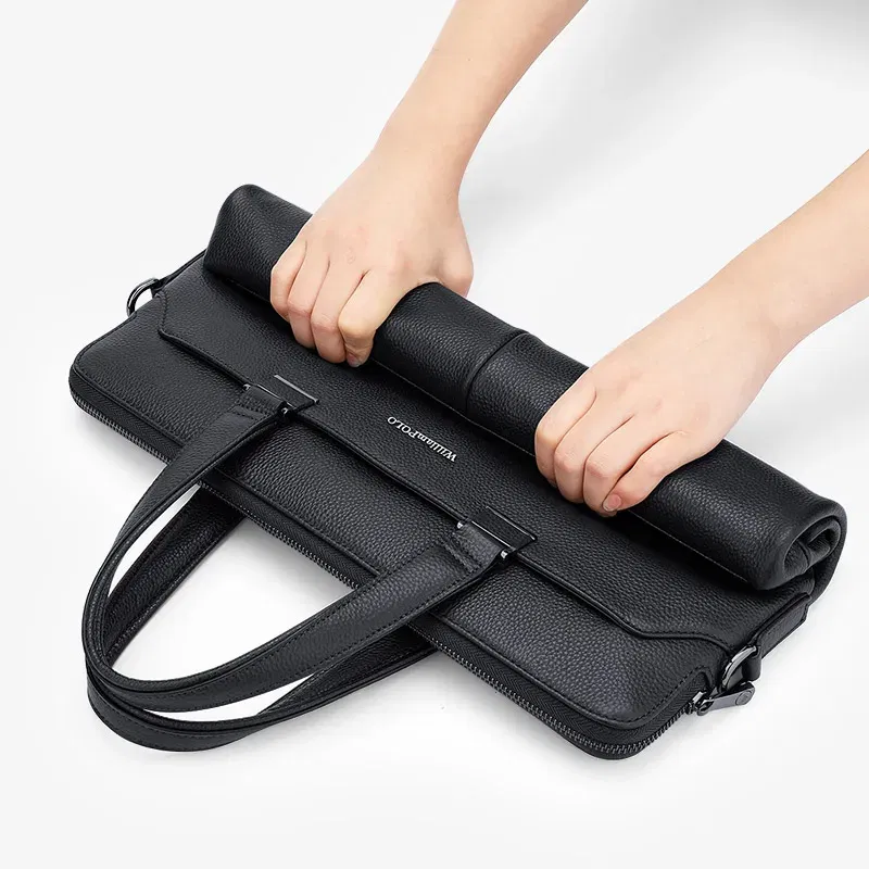 WILLIAMPOLO Business Leather Men Briefcase For Husband Shoulder Bag Man 15" Laptop Briefcases Bags Large Capacity Men's Handbag