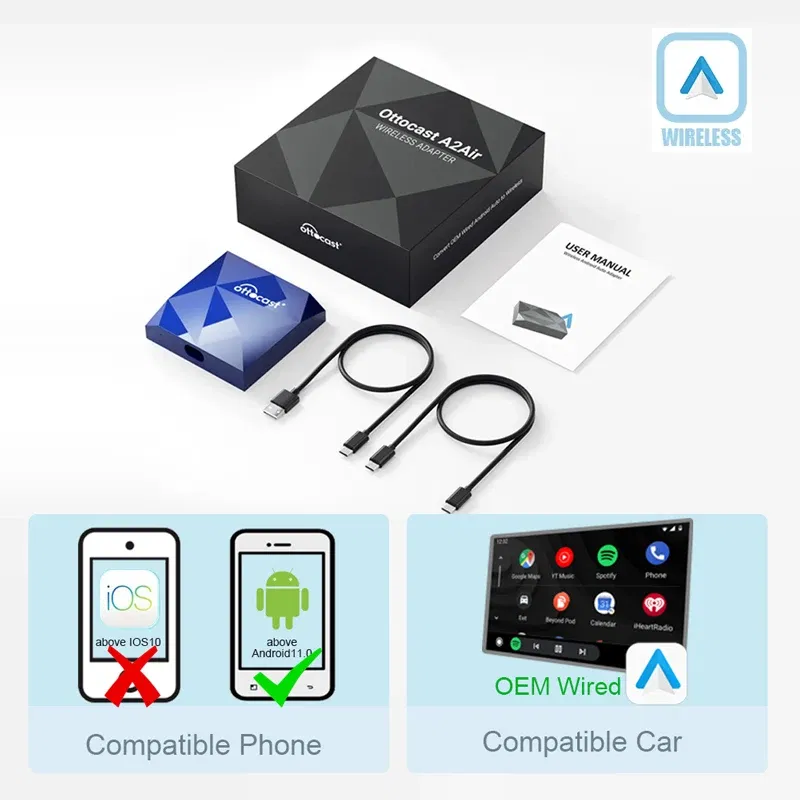 Ships From: CHINA - OTTOCAST A2AIR Wireless Android Auto Dongle For Original Factory Wired Android Auto Car