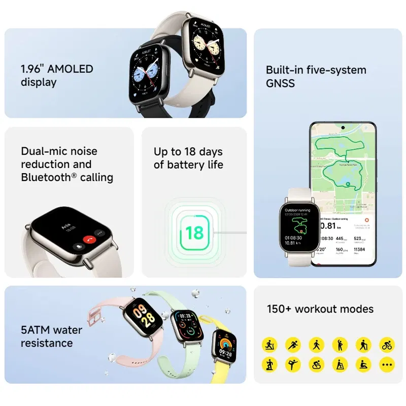 Color: black, Ships From: CHINA - New! Global Version Watch 5 Lite 1.96'' AMOLED display 18-Day Battery life Bluetooth?® calling Built-in GNSS 5ATM