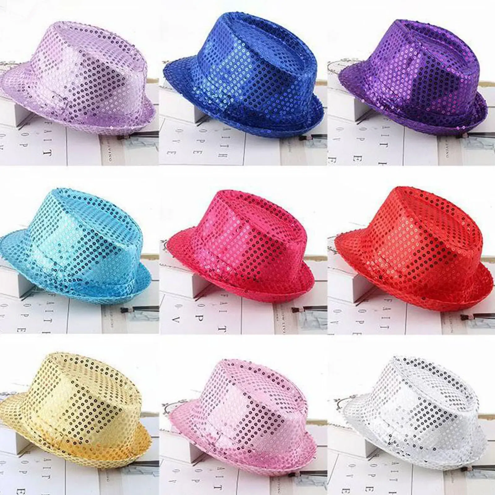 Color: WHITE - 12 Colors Men's Women's Jazz Hat Sequins Retro Disco Funky Glitter Costume Unisex Novelty Christmas Party Prop Charming Hat