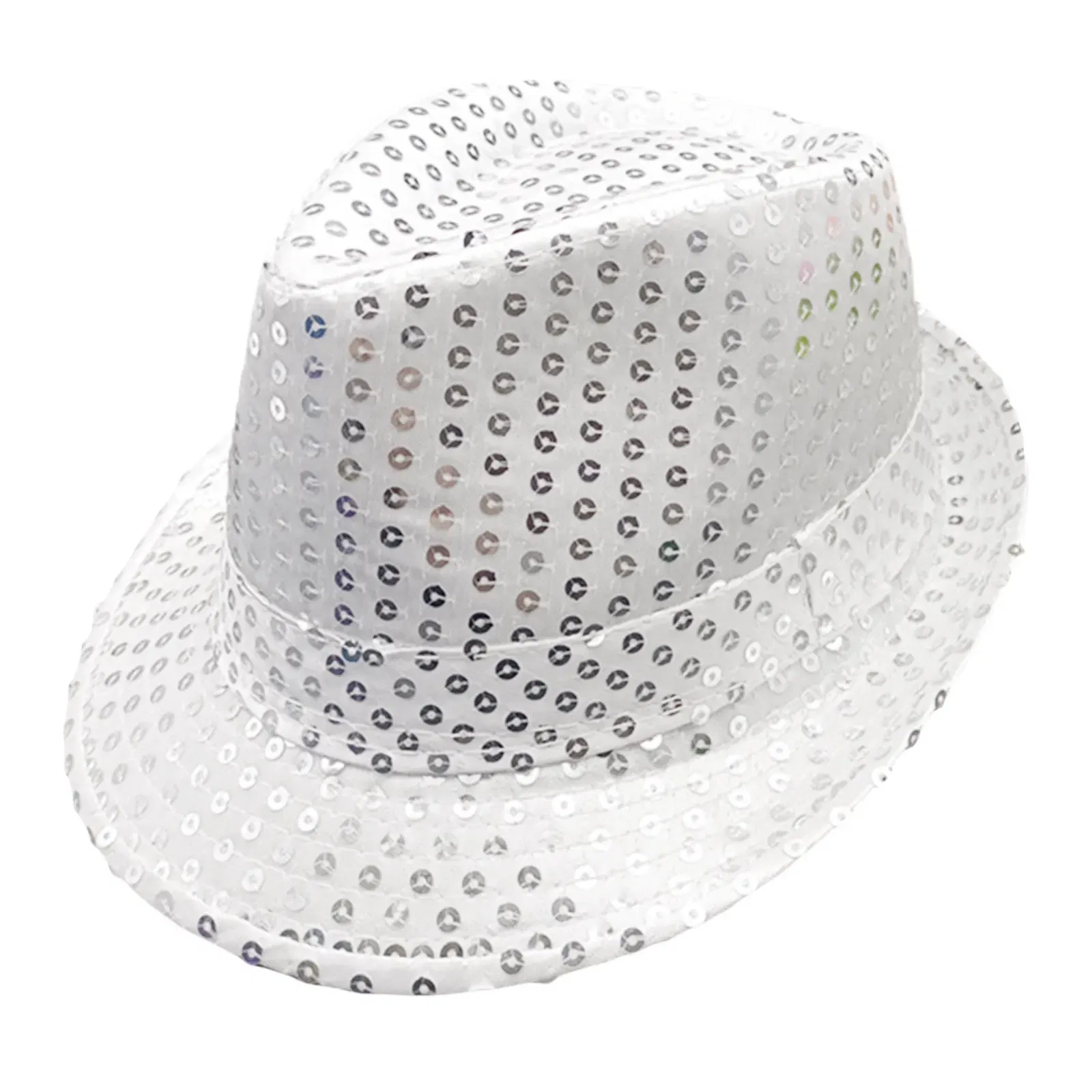 Color: WHITE - 12 Colors Men's Women's Jazz Hat Sequins Retro Disco Funky Glitter Costume Unisex Novelty Christmas Party Prop Charming Hat
