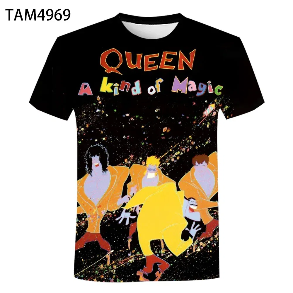 Color: Beige, Size: XXS - New British Rock Band Queen 3D Printed Men Women T-shirt Casual Short Sleeve Oversized Tees Tops Fashion Punk O-Neck Clothing