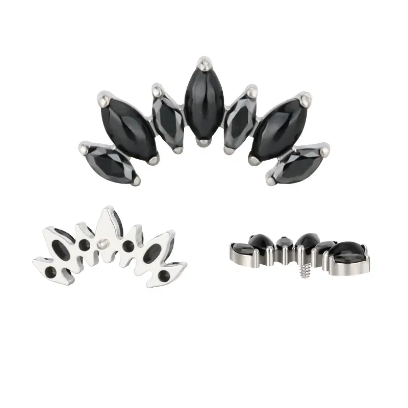 Metal color: none, Ships From: CHINA, Main Stone Color: Green - ASTM F136 Titanium EAR PIERC with 7 Natural Stone and Zircon Top Tragus Earrings Ear Lip Helix Studs Tongue Piercing Jewelry