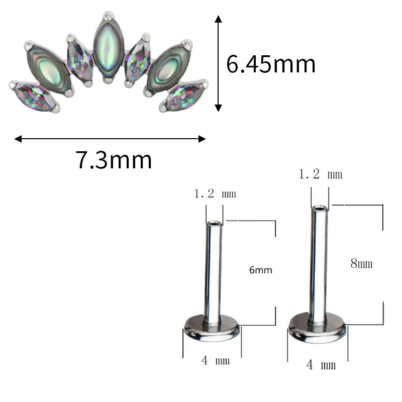 Metal color: none, Ships From: CHINA, Main Stone Color: Green - ASTM F136 Titanium EAR PIERC with 7 Natural Stone and Zircon Top Tragus Earrings Ear Lip Helix Studs Tongue Piercing Jewelry