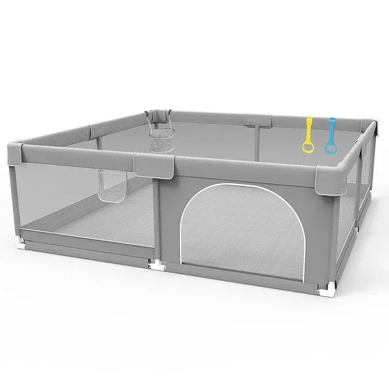 IMBABY Baby Playpen Gray Baby Corralitos Playpen for Children with Pull Ring Ball Box Child Safety Barrier Fence Baby Gym
