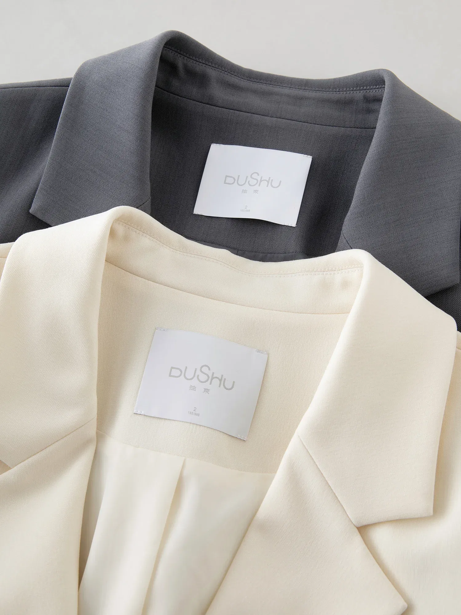 Color: Beige, Size: XXL - DUSHU Plus Gray Blazer Jacket For Women 2025 Spring New Design Elegant Style Commuter Coat Chic Outwear Office Lady 25DS81036