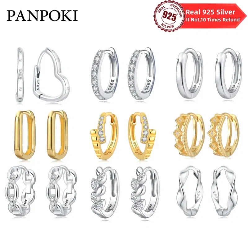 Gem Color: WHITE - New 100% 925 Sterling Silver Hoop Earrings Zircon High Quality For Women's Girl Wedding Fine Jewelry Accessories Party Gifts
